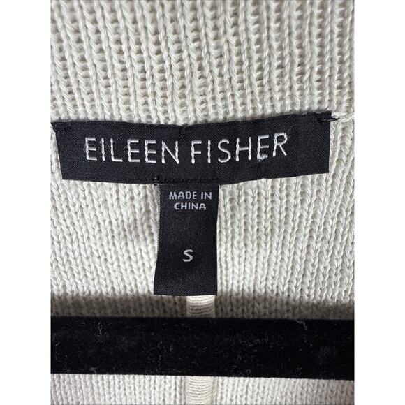 Eileen Fisher Cotton Metallic Bone Knit Notch Collar Zip Sleeve Jacket Sz Small - Picture 3 of 7